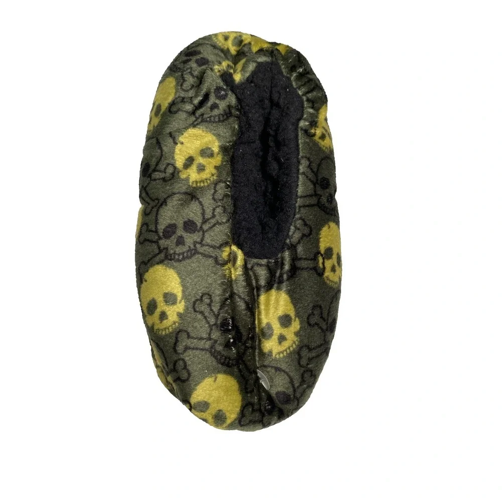 slipper socks boys green skull camo grippers shoe size 8-13 small‎ medium